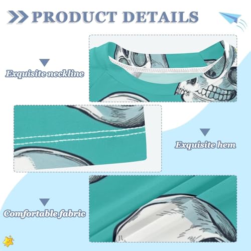 Boys Short Sleeve T-Shirts Skull Skeleton Green Rashguard Kids Swim Shirts Sun UPF 50+3