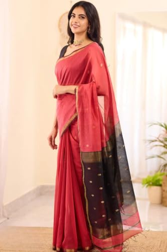 Image of SGF11 Women's Kanjivaram Soft Cotton Linen Silk Saree With Blouse Piece