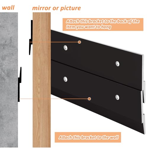 Image of 3 Pairs 17 inch French Cleat Hanger Heavy Duty Aluminum Z Bar Hanger, Mirror Mounting Hardware Wall Mounting Bracket for Hanging Mirrors, Pictures, Paintings