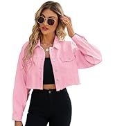 LONGYIDA Women's Cropped Denim Jacket | Distressed Button-Down Jean Jacket | Long Sleeve Ripped &...