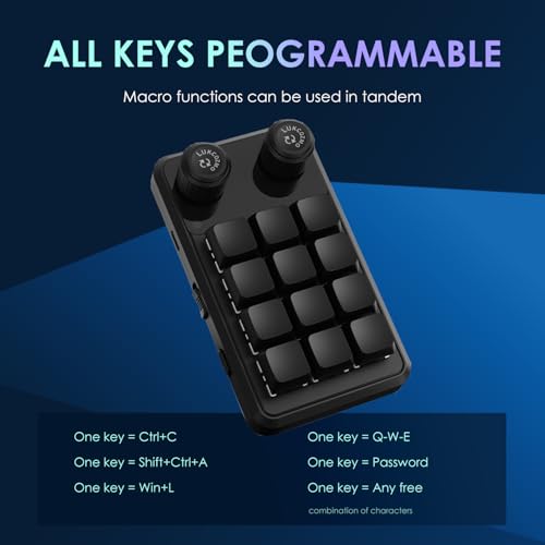 Image of Macro Pad Macro Keyboard Programmable Keypad Customized 12-Key Mini Mechanical Gaming Keyboard One Handed Keyboard RGB OSU Micro Keyboard Macropad Knob Wireless Receiver&Type C 1m Cable(Black)