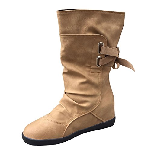 Hot Sale! Women Boots,Canserin Women's Fashion Low Wedge Buckle Biker Ankle Trim Flat Ankle Boots Shoes Martin Boots (6 (M) US, Brown)