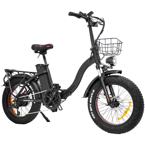Traotay 20' x 4.0 Bicicletta Elettrica Pieghevole, 48V 15AH Batteria al Litio Rimovibile, Autonomia di 110Km (PAS), Bici Elettrica con Fat Tire, Bici Elettrica Uomo Donna con Supporto Smartphone USB