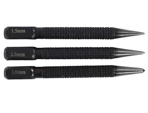 BWESOO Center Punch Set, 3-Piece High-Carbon Steel, 4-Inch Black Hand Tools for Metal and Wood Marking