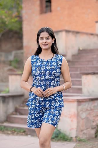 Image of Women's Cotton Night Suit Set - Soft Half Sleeve Top & Printed Shorts for Comfortable Sleepwear & Loungewear | Stylish Summer Nightwear for Women