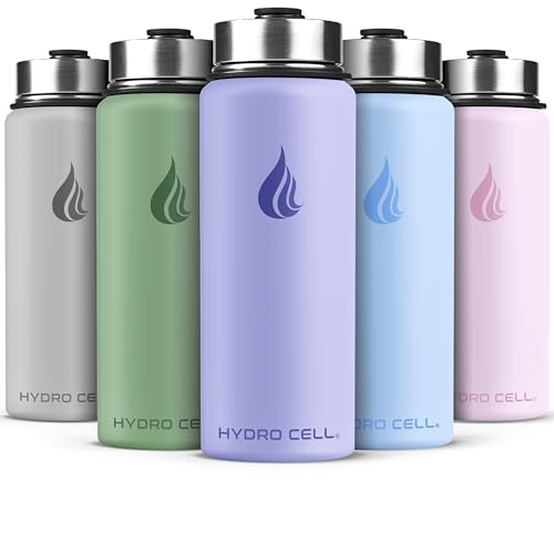 Image of HYDRO CELL Stainless Steel Insulated Water Bottle with Straw - For Cold & Hot Drinks - Metal Vacuum Flask with Screw Cap and Modern Leakproof Sport Thermos for Adults (Lilac 18oz)