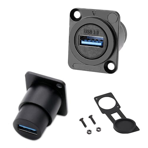 PENGLIN 2PCS USB 3.0 Waterproof Socket D-Type USB Panel Mount Solderless Connector Female to Female Feed Thru Signal Coupler High Speed Data Extension Interface Adapter