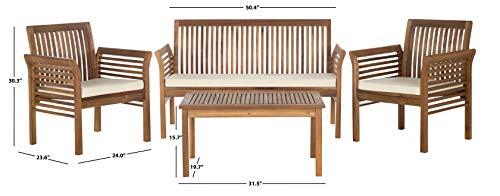 SAFAVIEH Outdoor Collection Carson Natural/ Beige Cushions 4-Piece Conversation Patio Set