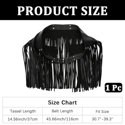 PU Leather Wide Tassel Waist Belt for Women Black Western Punk Leather Fringe Skirt Belt Vintage2