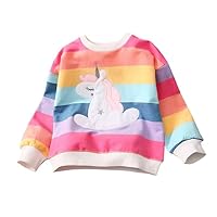 LitBud Sweatshirt Toddler Girls Unicorn Crewneck Pullover Girl Cotton Top T Shirt Long Sleeve Casual Jumper Pink for Kids Autumn Winter Pink Size 4-5 Years Old 5T,120,Thanksgiving Gifts