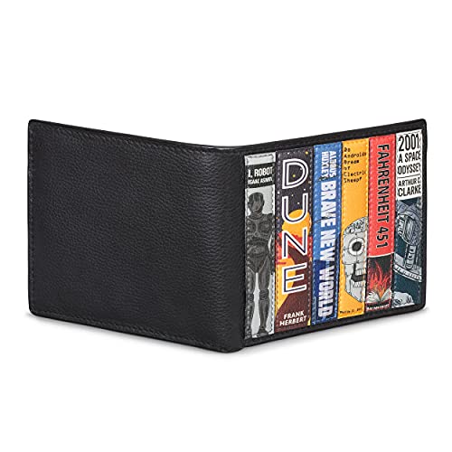 Yoshi Sci-Fi Bookworm Men's Leather Wallet, Genuine Black Leather Wallet, RFID Blocking Wallet, Bifold Wallets for Men, Black, One Size, Classic4