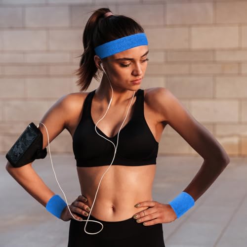 Image of Civaner 12 Pcs 80 90s Neon Sweatbands Soccer Baseball Headbands Wristband Set for Men Women Party Cotton Headbands Terry Cloth Athletic Sweat Bands for Tennis Football Gym Outdoor