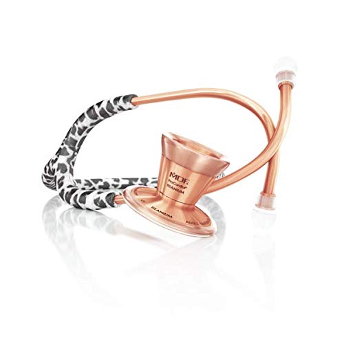 Image of MDF Instruments Engravable - Snow Leopard ProCardial Personalized Custom Cardiology Stethoscope, Lightweight Titanium, Dual Head, Snow Leopard Tube, Rosegold Chestpiece-Headset, MDF797TSLRG-ENGRAVING