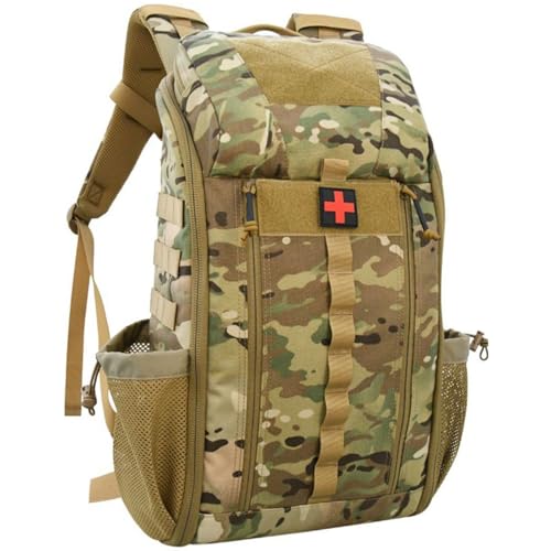 VKINGBOR Mochila táctica de rescate médico para exteriores. La mochila de almacenamiento de camuflaje multifuncional contiene tres pequeñas bolsas tácticas que pueden transportar gasas y medicamentos.
