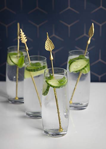 Image of Barcraft Premium Cocktail Stirrers in Gift Box for thinKitchen, Leaf Design, Stainless Steel, Gold Coloured, Set of 4