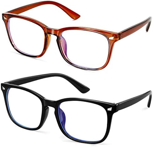 GEKKALE Blue Light Blocking Computer Glasses Square Nerd Eyeglasses Frame Anti Eye Strain Headache Computer Reading Glasses (Black+Brown)