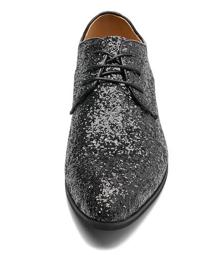 Image of Men's Glitter Oxford Dress Shoes Loafer Burgundy, Lace-up Design,Sparkly Glitter Encrusted for Wedding Prom Black Golden Silver Wine red