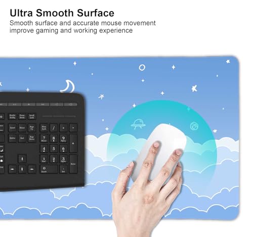 Image of Cute Pastel Blue Desk Mat, Minimalist Large Gaming Mouse Pad Mousepad, Kawaii Anime Gaming Deskmat, Gradient White Clouds Computer Pad, Aesthetic Stars Moon Deskpad, 31.5 X 11.8 Inch