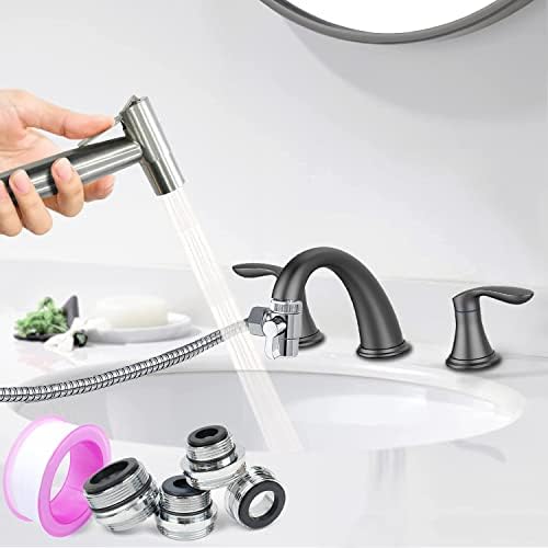 Premium Brushed Sink Faucet Handheld Bidet Sprayer for Toilet -Bidet Attachment Set for Warm & Cold Water with Dual Function, Perfect for Feminine Hygiene, Cloth Diaper,Bathroom Toilet Cleaning,etc