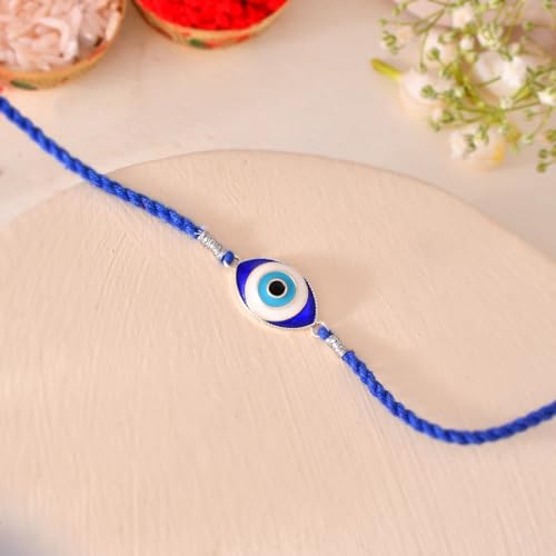 Image of ROOVI Pure 925 Sterling Silver Rakhi for Bhai with Roli Chawal | Chandi Ki Rakhi Original | Krishna Morpankh, Trishul, Ganesh, Ram, Om, Evil Eye, Infinity Rakhi for Brother With Certificate