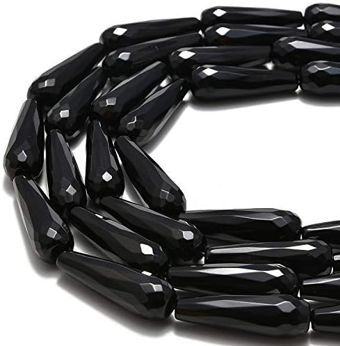 Cuentas de piedras preciosas sueltas con forma de lágrima facetada de ónix negro, tamaño de 0.394 x 1.181 in, 15.5 pulgadas, 13 piezas de piedras
