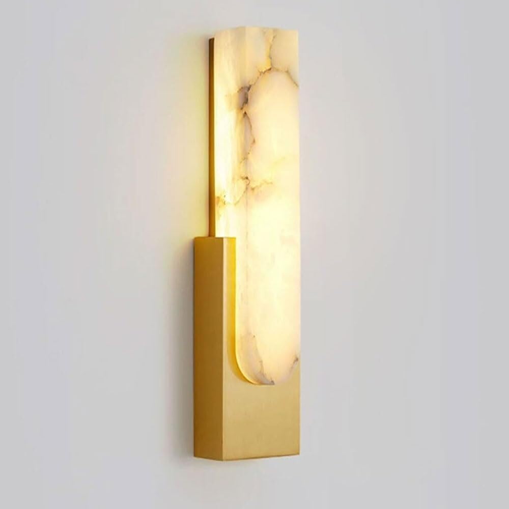 TONFON LED Natural Marble Wall Lamp Nordic Copper Interior Wall Sconce, 19.7 in Rectangular Marble Wall Mounted Lamp for Bedroom Bedside Living Room Study Room Corridor Entryway Restaurant