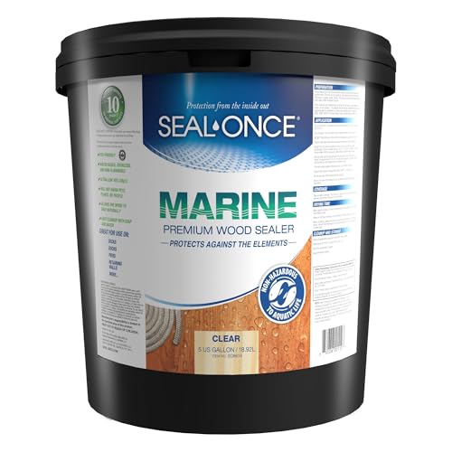 Seal-Once Marine Premium Wood Sealer - Waterproof Sealant - Wood Stain and Sealer in One - 5 Gallon & Clear