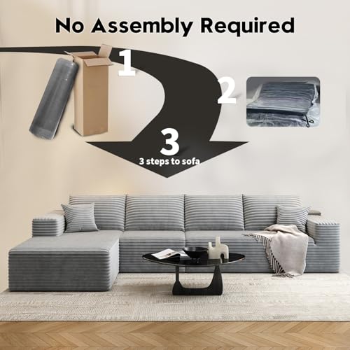 Image of 135.4 inch Cloud Modular Sectional Sofa Couch with L-Shape Chaise,Modern Minimalist Upholstered Couches for Living Room Bedroom,Deep Seat Corner Couch,No Assembly Required (Grey,Left Facing Chaise)