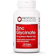 Protocol for Life Balance Zinc Glycinate 30mg - with Albion Traacs Zinc - Zinc Glycinate Supplement - Immune System Support* - Keto Friendly & Dairy Free - 120 Softgels