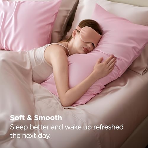 Image of Bedsure King Size Satin Pillowcase Set of 2 - Pink Silky Pillow Cases for Hair and Skin with Envelope Closure, Similar to Silk Pillow Cases, Valentine Gifts for Women Girls, 20x36 Inches, 2pcs