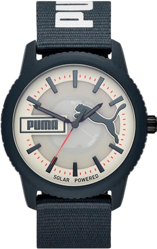 Puma Reloj Ultrafresh para hombre, movimiento de cuarzo con correa de poliuretano, silicona, piel o acero inoxidable, Azul oscuro y crem