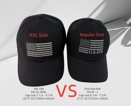 Image of American Flag Trucker Cap, Regular & XL-3XL, Big Head Snapback Patriotic Baseball Hat (Up to Size 8)