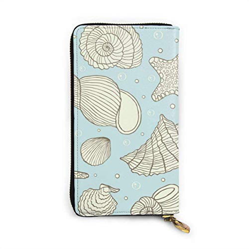 Preisvergleich Produktbild JHGFG Marine Schnecke Jakobsmuschel Seepferdchen Seestern Biopattern Echtes Leder Geldbörse Lange Damen Geldbörse Handtasche Multi Kartenhalter Organizer Für Frauen Personalisiert