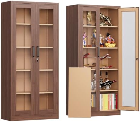 Locking Display Cabinet with Glass Door, 71”H Metal Curio Cabinet...