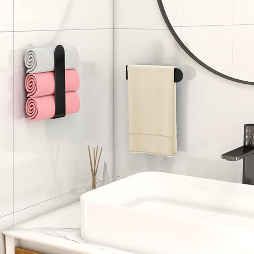Hand Towel Holder, Self Adhesive Towel Racks for Bathroom Wall Mounted, 8 Inch Square Hand Towel Bar Stick on Wall for Kitchen Cabinet RV, Black (2 Pack) - Image 6