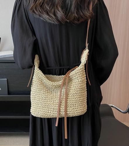 Bolso tote de paja para mujer, capacidad grande miniatura 2