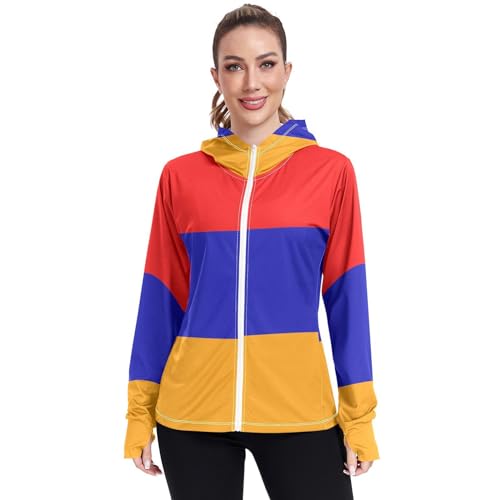 Armenia Flag Womens UPF 50+ Sun Protection Hoodie Jacket Lightweight Long Sleeve Sun Shirt with Pocket Multicoloured
