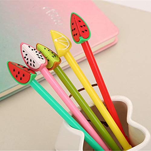 Bolígrafos gel tinta negra 6 piezas diseño kawaii frutas miniatura 2