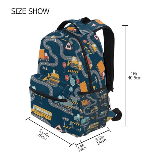 QUGRL Road Construction Vehicles Signs School Backpack for Girls Boys Large Bookbag Laptop Computer Bag Casual Hiking Travel Daypack Backpack Schoolbag for Teens College 16 Inch2