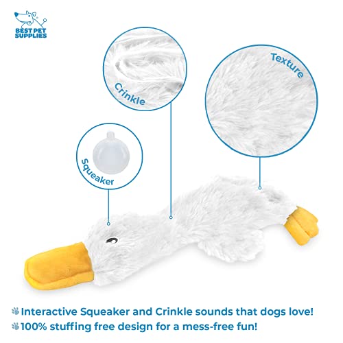 Image of Best Pet Supplies Interactive Squeaky Dog Chew Toy, Ideal Dog Toys for Chewers, Small, Medium & Large Dogs, and Fetch Lovers - Crinkle Duck (White, Yellow & Green), Large