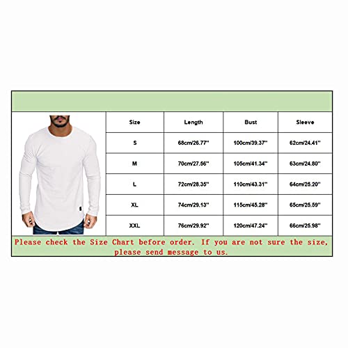 Men's Muscle T Shirts Crew Neck Stretch Workout Athletic Shirt Fashion Bodybuilding Gym Long Sleeves Tee Top White #TOP4