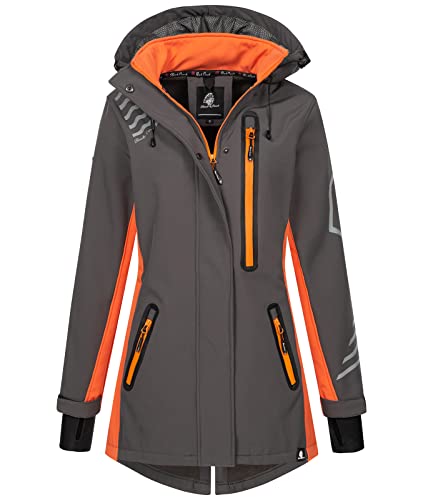 Rock Creek Damen Softshell Jacke Mantel Regenjacke Übergangsjacke Softshelljacke Damenjacke Regenmantel Outdoorjacke Kapuze D-491 Anthrazit L