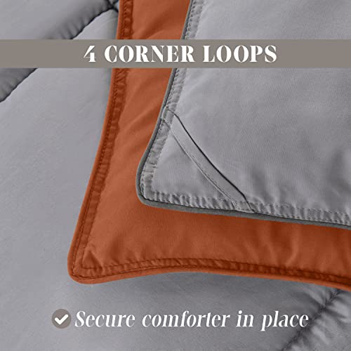 Image of Elegant Comfort 3-Piece Reversible Comforter Set, All Season Cozy, Soft Down Alternative, Quilted - Box Stitched - Duvet Insert with 4 Corner Tabs, Comforter with Shams, Twin XL, Coral /Gray