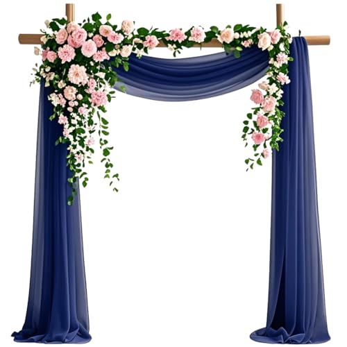Wedding Arch Draping Fabric, 6.7 Yards Navy Blue Sheer Curtains Wedding Decorations for Ceremony, Navy Blue Chiffon Draping Fabric 29