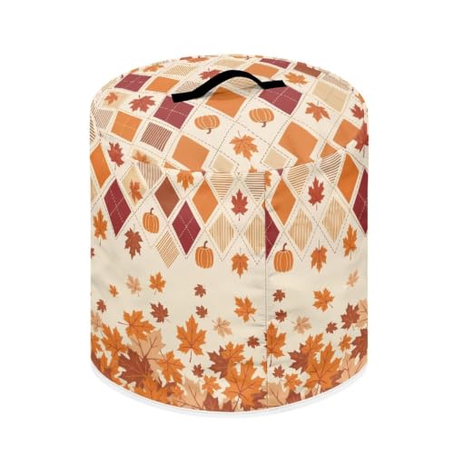 Image of Fall Leaf Plaid Pressure Cooker Cover Stylish Dust Cover | Stain Resistant Washable Rice Cooker Cover Suitable for Kitchen Appliances Accessories Decoration Thanksgiving 8 Quart