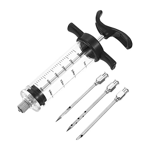 SYFUNLV Food Syringe,Fleischspritze Marinadenspritze, Hochwertige Spritze,Marinadenspritze aus Kunststoff mit Fleischnadel zum Anschrauben für Grill,Rind, Huhn, Gebäck, Meat Marinade, (Schwarz) Cover