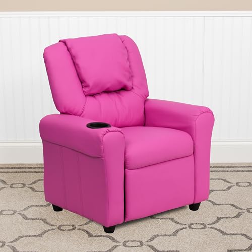 Image of Flash Furniture Vinyl Kids Recliner, Cup Holder, Hot Pink