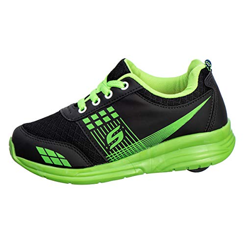 Tênis Infantil Masculino de Rodinha - AS209 Cor:Preto/Verde com Cadarço;Tamanho:30