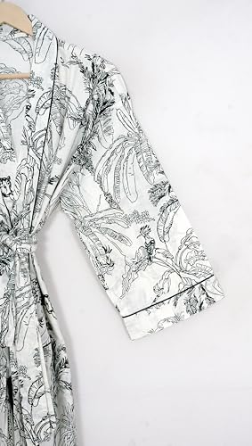Image of Pure 100% Cotton Robe For Womens Bathrobe Dressing Gown Long sleepwear Free Size Kimono