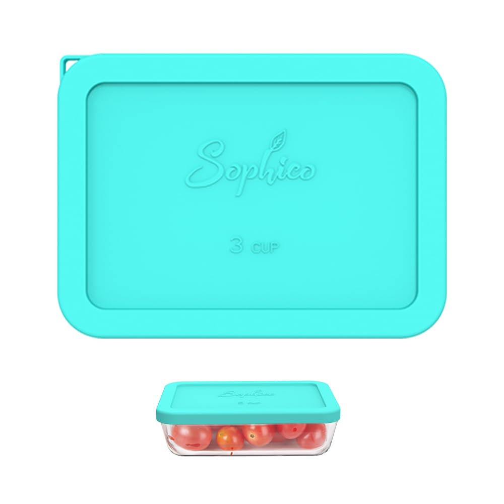 SOPHICO3 Cup Rectangle Silicone Storage Cover Lids Replacement for Pyrex 7210-PC Glass Bowls, Container not Included (MINT, 1 Pack)